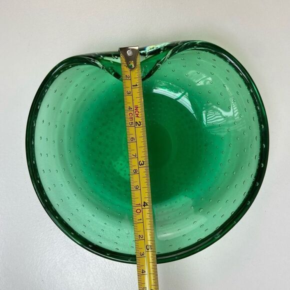 Vintage Emerald Green Bullicante Controlled Bubble Handblown Glass Dish Ashtray - Picture 11 of 11